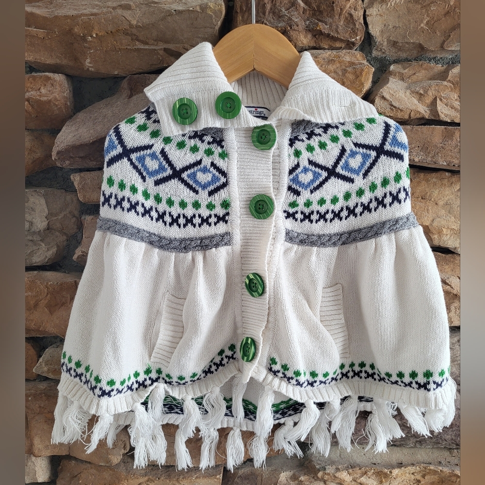Knitted Poncho with Green Accents